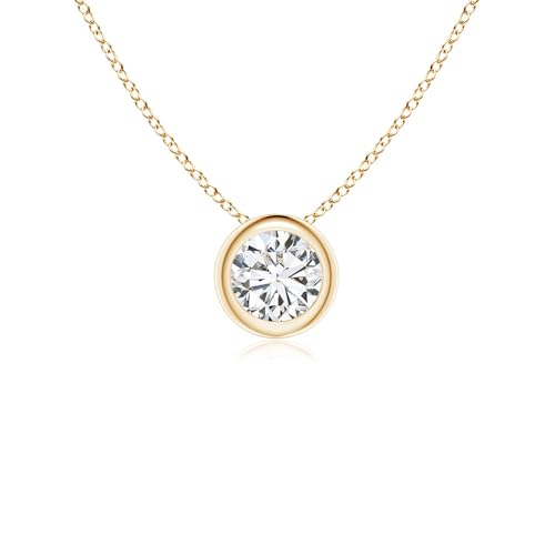 Angara Natural Diamond Solitaire Pendant Necklace for Women in 14K Yellow Gold (Grade-HSI2 | 4.1mm) April Birthstone Jewelry Gift for Women | Birthday | Wedding | Anniversary