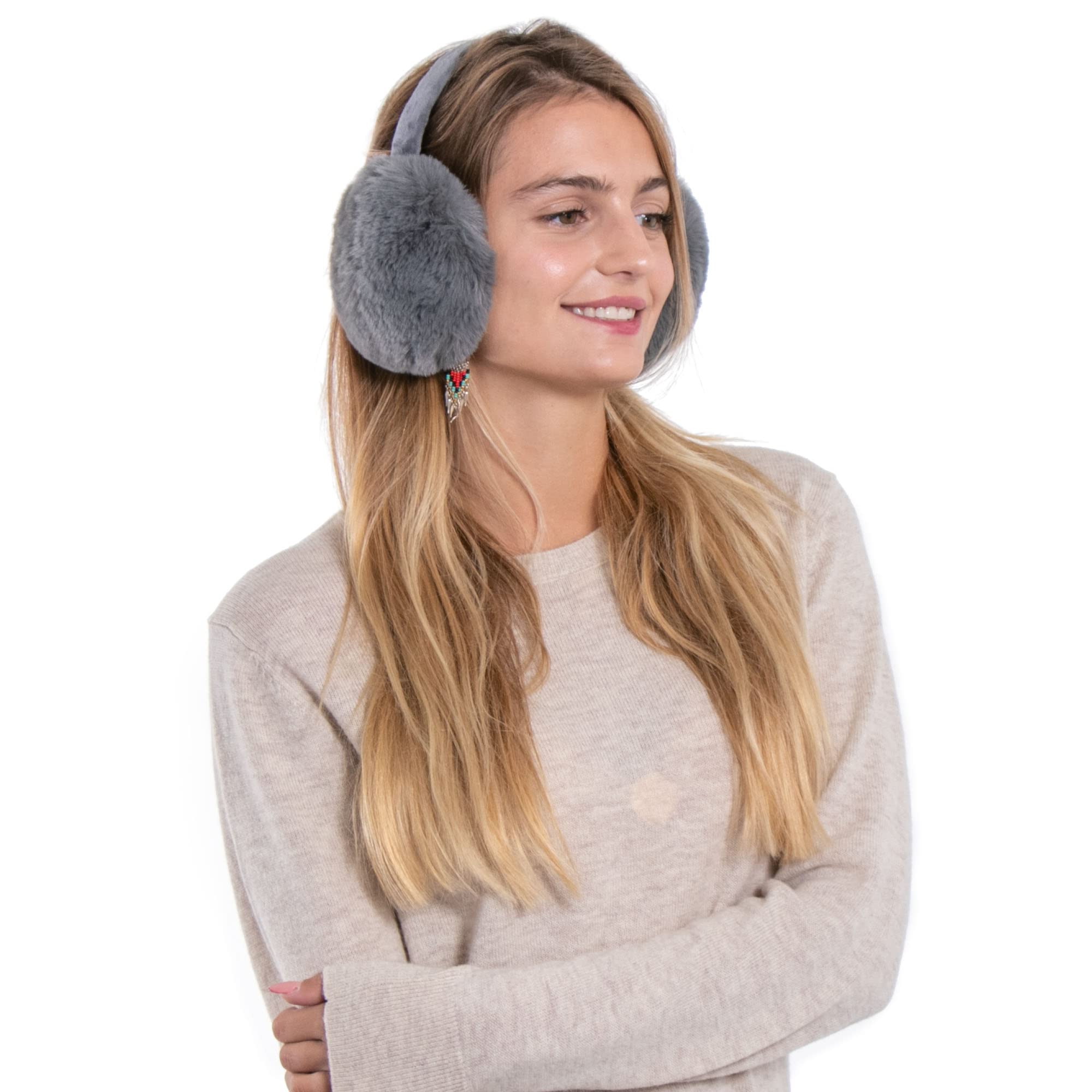 Simplicity Women's Ear Muffs Foldable Men Women Plush Ear Muffs Winter for Outdoor Snowboarding Women's Earmuffs Ear Warmers for Men, Dark Grey