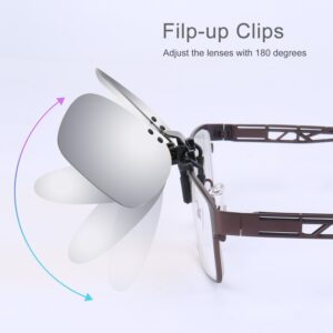 Besgoods Cool Silver Mirror Polarized Clip-on Flip up Sunglasses Plastic Lenses Glasses Outdoor Driving Fishing Sport