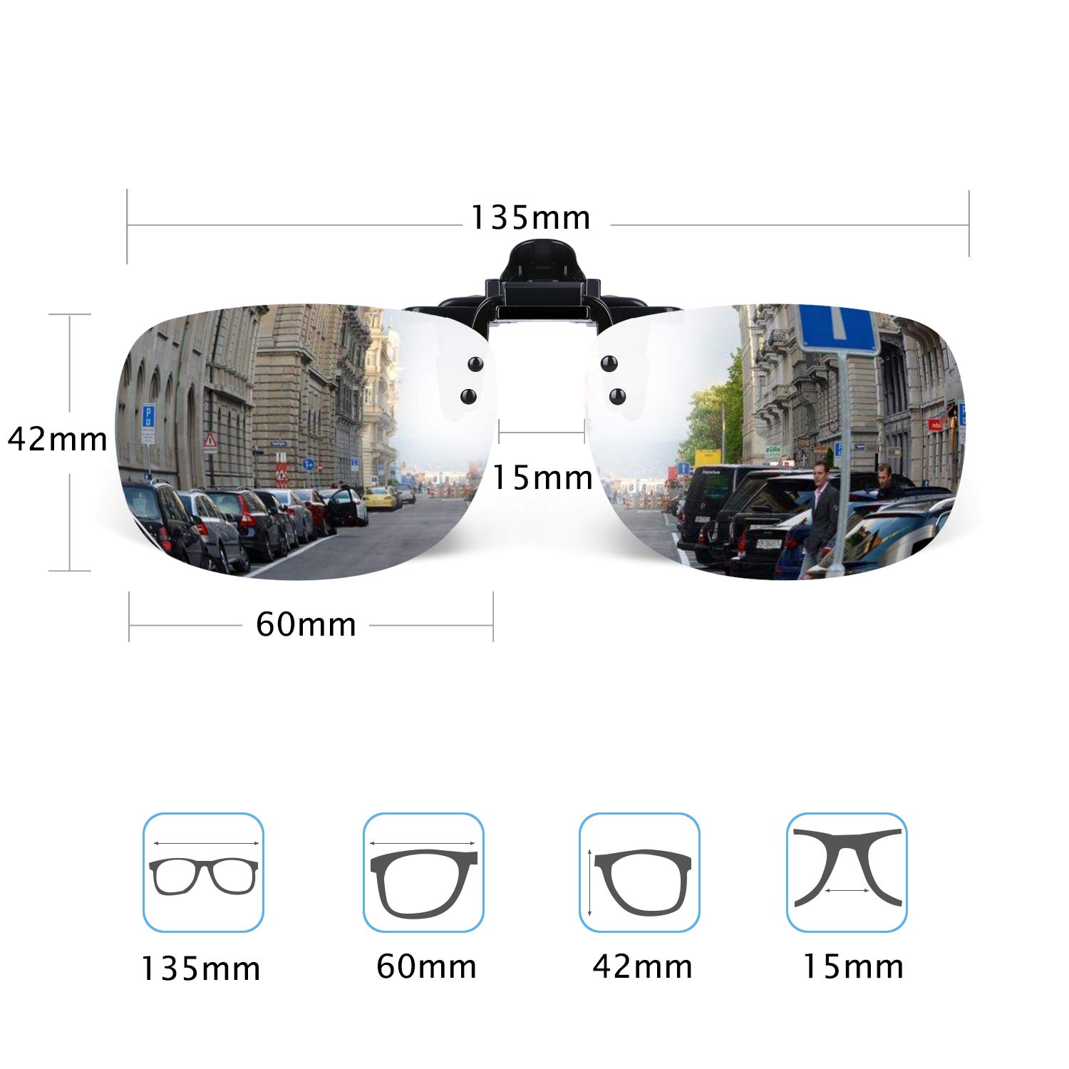 Besgoods Cool Silver Mirror Polarized Clip-on Flip up Sunglasses Plastic Lenses Glasses Outdoor Driving Fishing Sport