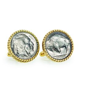 American Coin Treasures Buffalo Nickel Goldtone Rope Bezel Coin Cuff Links