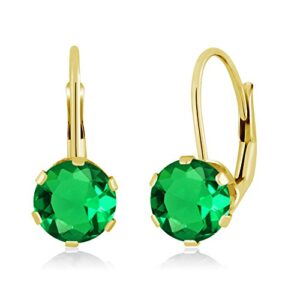 gem stone king 14k yellow gold 6mm round birthstone gemstone leverback dangle earrings for women