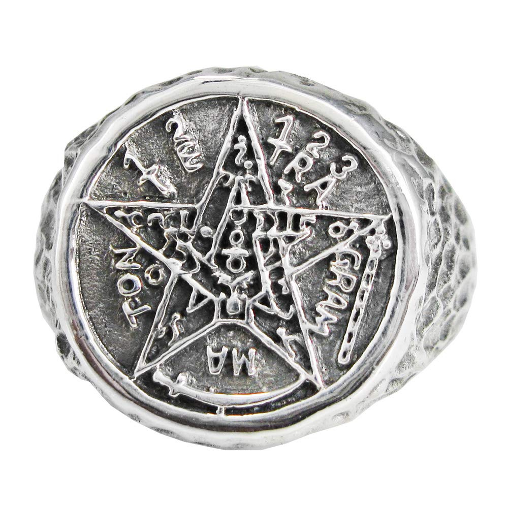 Moonlight Mysteries Sterling Silver Large Tetragrammaton Protection Pentacle Signet Ring (size 14)