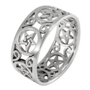 moonlight mysteries sterling silver wide filigree pentacle band ring size 12