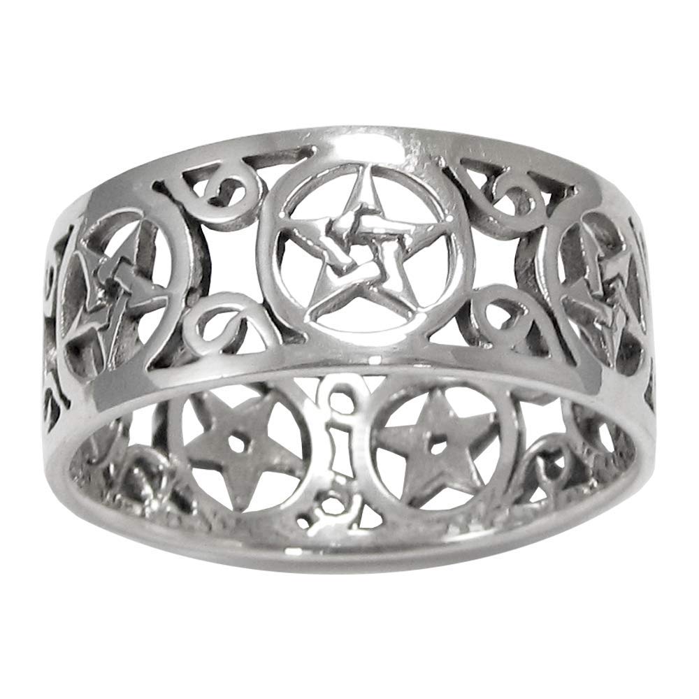 Moonlight Mysteries Sterling Silver Wide Filigree Pentacle Band Ring Size 12