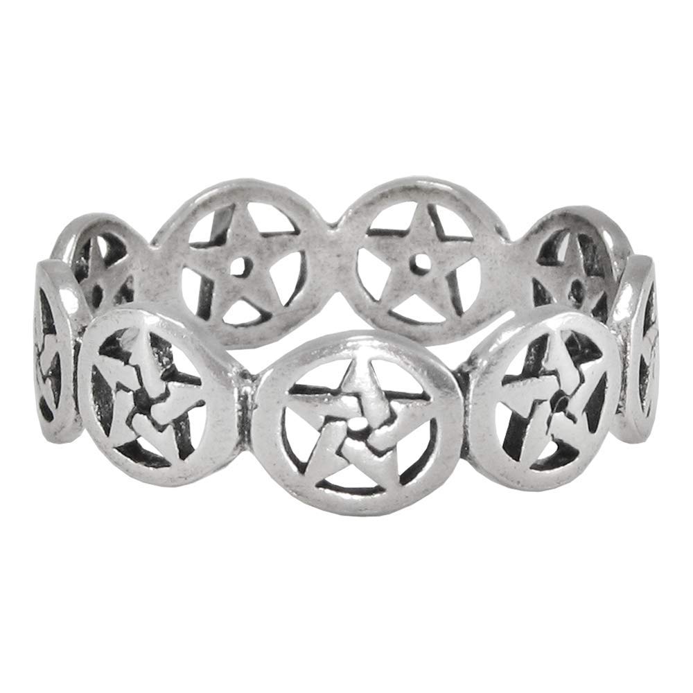 Moonlight Mysteries Sterling Silver Pentacle Pentagram Band Ring Size 7