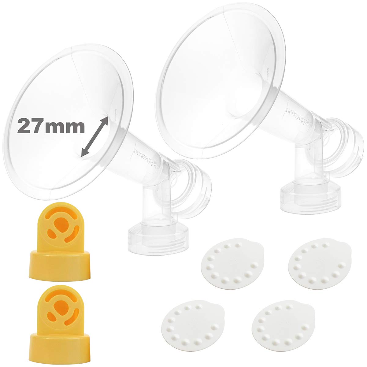 Nenesupply Pump Parts with 27mm flanges Compatible with Medela Breastpumps Incl. Flange Breastshield Valve Membrane for Pump in Style Symphony Swing Not Original Medela Pump Parts