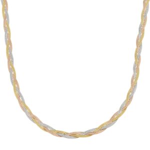 Kooljewelry 10k Tricolor Gold Braided Herringbone Chain Necklace for Women (3.4 mm, 18 inch)