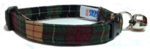 breakaway cat collar in hunter green brown and tan plaid (u.s.a. made)