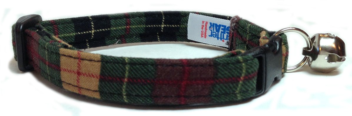 Breakaway Cat Collar in Hunter Green Brown and Tan Plaid (U.S.A. Made)