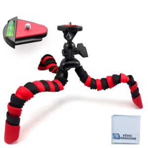 12" inch flexible tripod w/flexible wrappable disc legs red & black, quick release plate, and bubble level + ecostconnection microfiber cleaning cloth