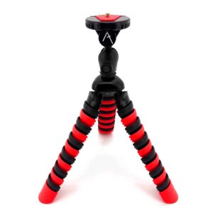 12" Inch Flexible Tripod w/Flexible Wrappable Disc Legs Red & Black, Quick Release Plate, and Bubble Level + eCostConnection Microfiber Cleaning Cloth