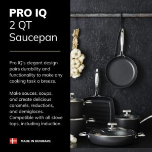 SCANPAN Pro IQ 2 qt Covered Saucepan - Easy-to-Use Nonstick Cookware - Dishwasher, Metal Utensil & Oven Safe - Made by Hand in Denmark