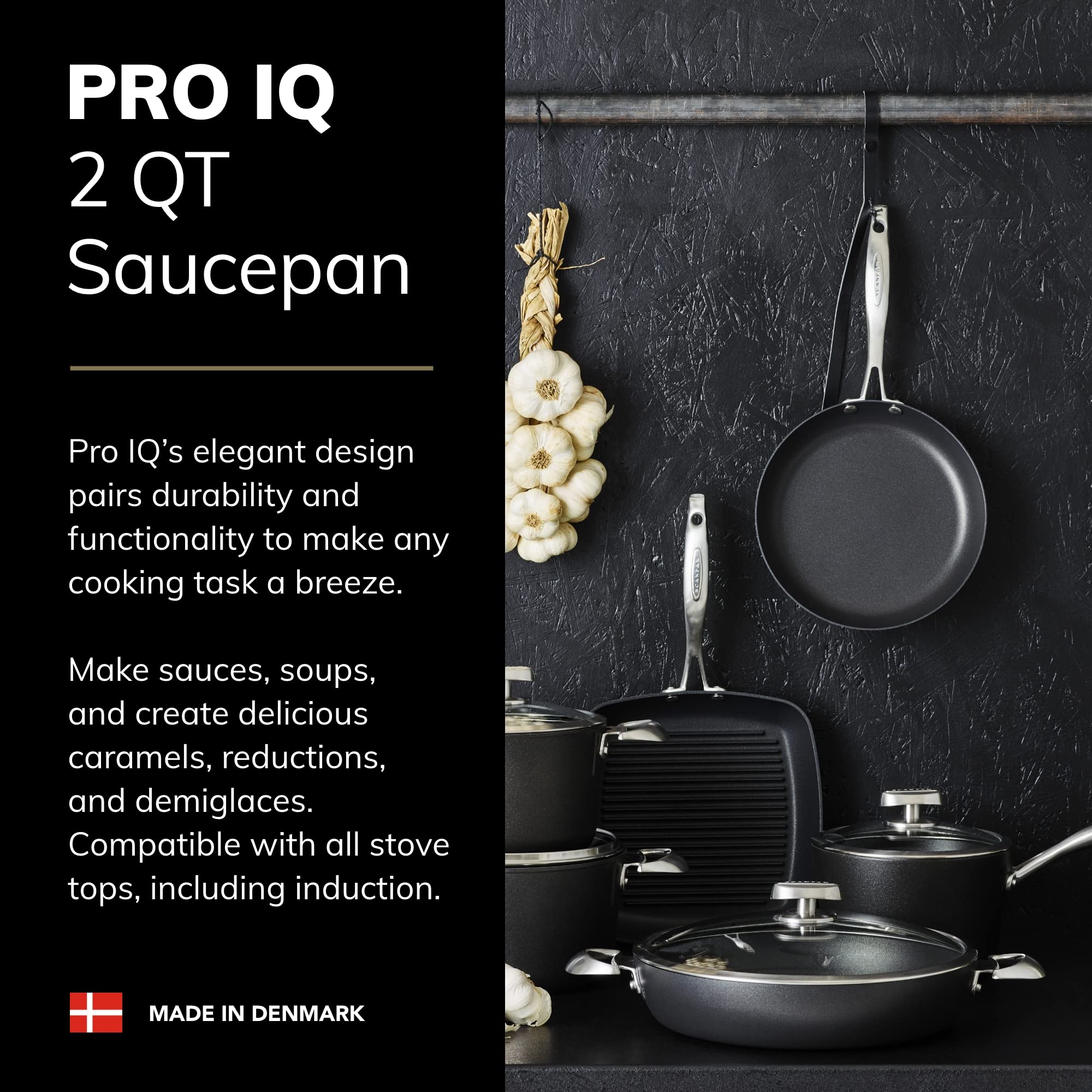 SCANPAN Pro IQ 2 qt Covered Saucepan - Easy-to-Use Nonstick Cookware - Dishwasher, Metal Utensil & Oven Safe - Made by Hand in Denmark