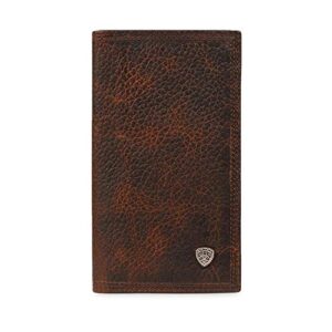 Ariat Men's Rodeo Wallet in Dark Copper Oil Tan Leather with Brand Concho, ID and Card Slots