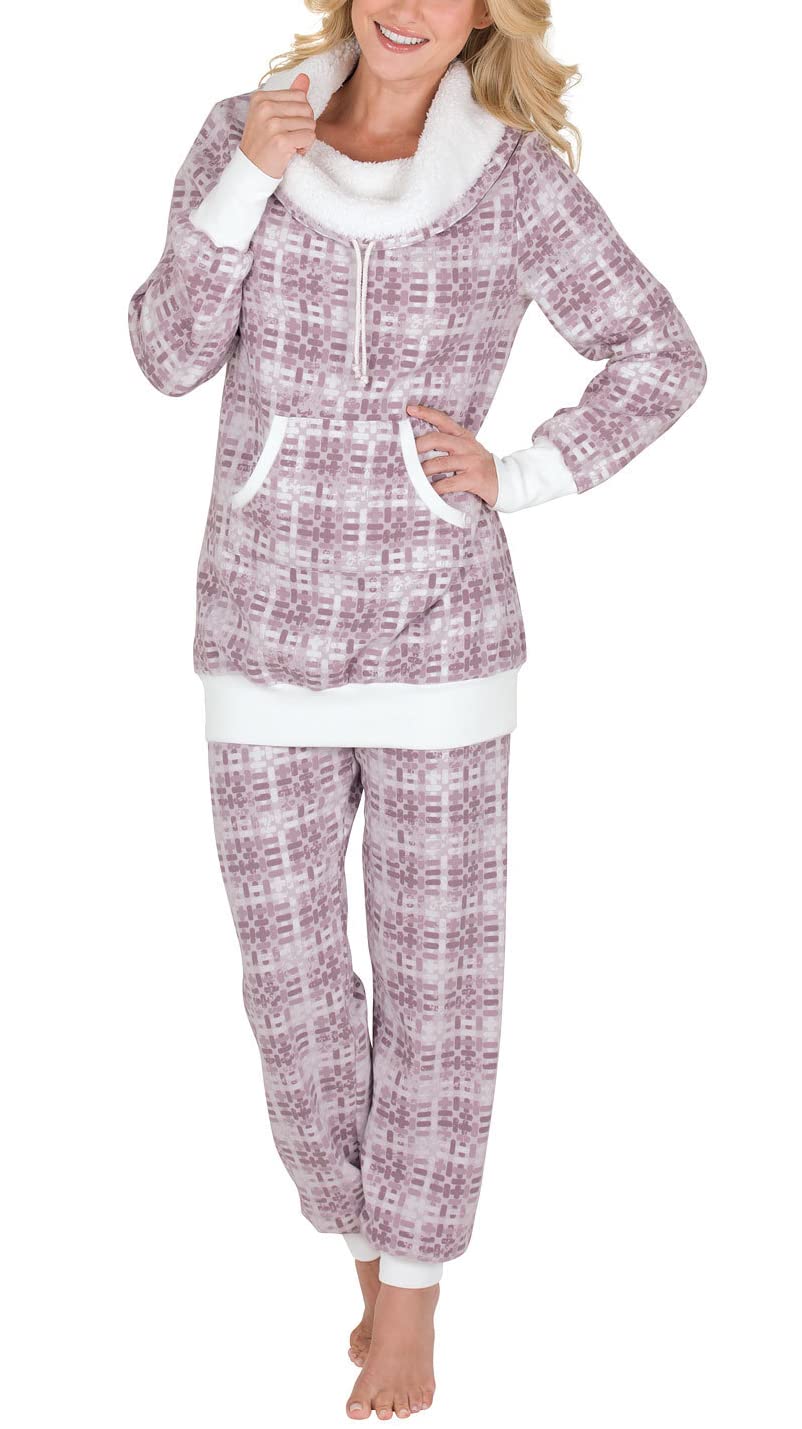 PajamaGram Soft Fleece Pajamas Women - Pajamas for Women, Pink, L, 12-14