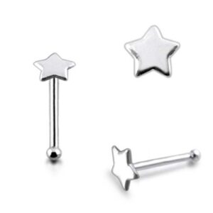 Pack of 5 Pieces Plain Flat Star 925 Sterling Silver 20Gx1/4 (0.8x6MM) Ball End Nose Pin