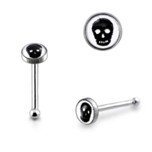 Pack of 5 Pieces 3MM Skull Logo 925 Sterling Silver 22 Gauge Ball End Nose Pin