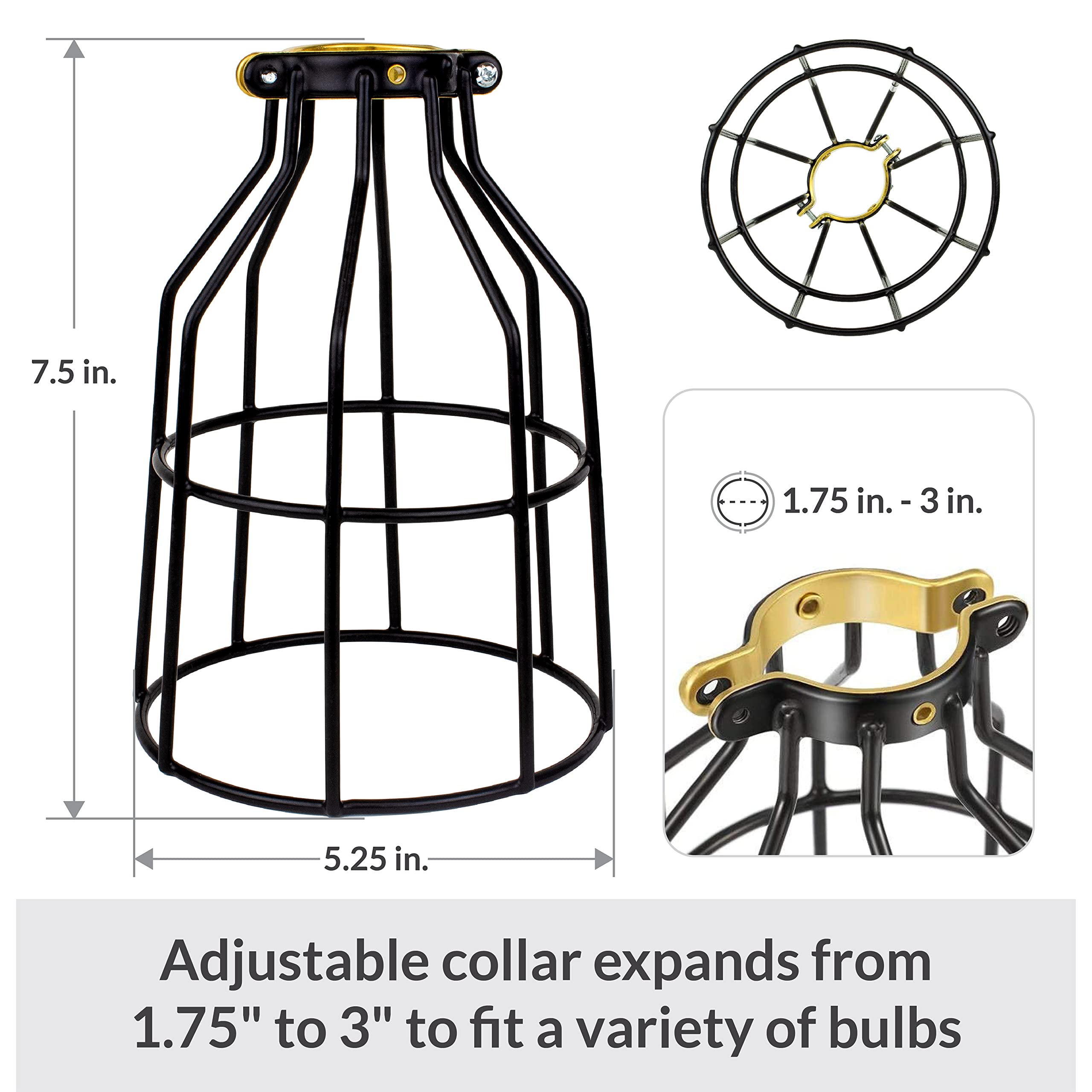 Newhouse Lighting WLG1B-4 Cage for Pendant, Lamp Holder, Ceiling Fan Light Bulb Covers Vintage Open Style Industrial Grade Adjustable, 4 Count (Pack of 1), Black