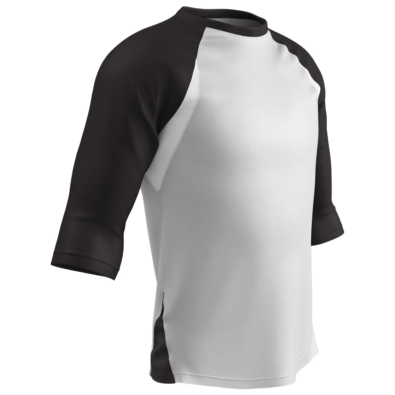 Champro Men's Standard Three-Quarter Raglan Lightweight Polyester Baseball Shirt with Mesh Side Inserts, White, Black Sleeve, Adult Medium