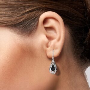 AeraVida Classic Vintage Simulated Black Onyx Filigree Teardrop .925 Silver Earrings, 0.43x1.46 inch | Vintage Earrings for Women | Elegant Black Earrings