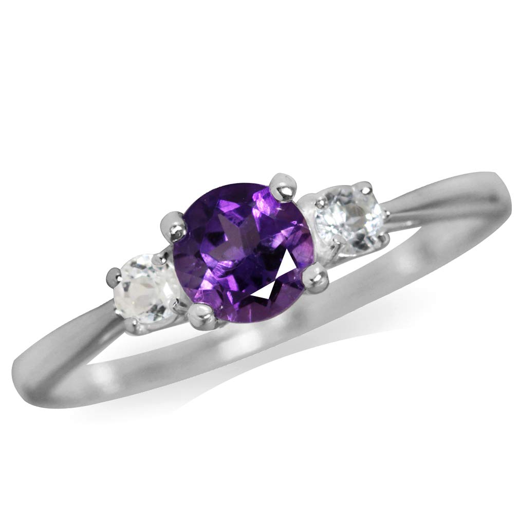 Silvershake Petite Natural African Amethyst and White Topaz 925 Sterling Silver Ring Size 5