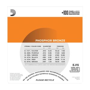 D'Addario Phosphor Bronze Acoustic Guitar Strings - Extra Light | EJ15