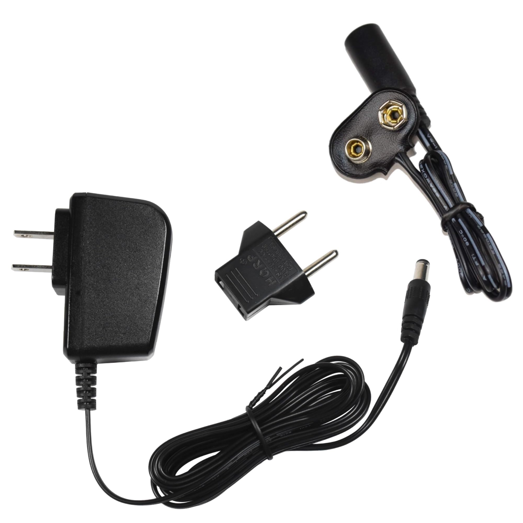 HQRP AC Adapter w/ 9V Battery Snap Connector compatible with Jim Dunlop Jimi Hendrix Fuzz Face Distortion JHF1 Octavio Effect JHOC1 Guitar Effects pedals w/Battery Clip Converter + Euro Plug Adapter