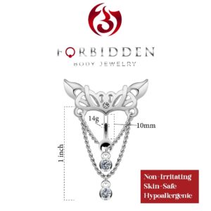 Forbidden Body Jewelry Surgical Steel Reverse Mount Sexy Tribal CZ Jeweled Chains Dangle Belly Button Ring