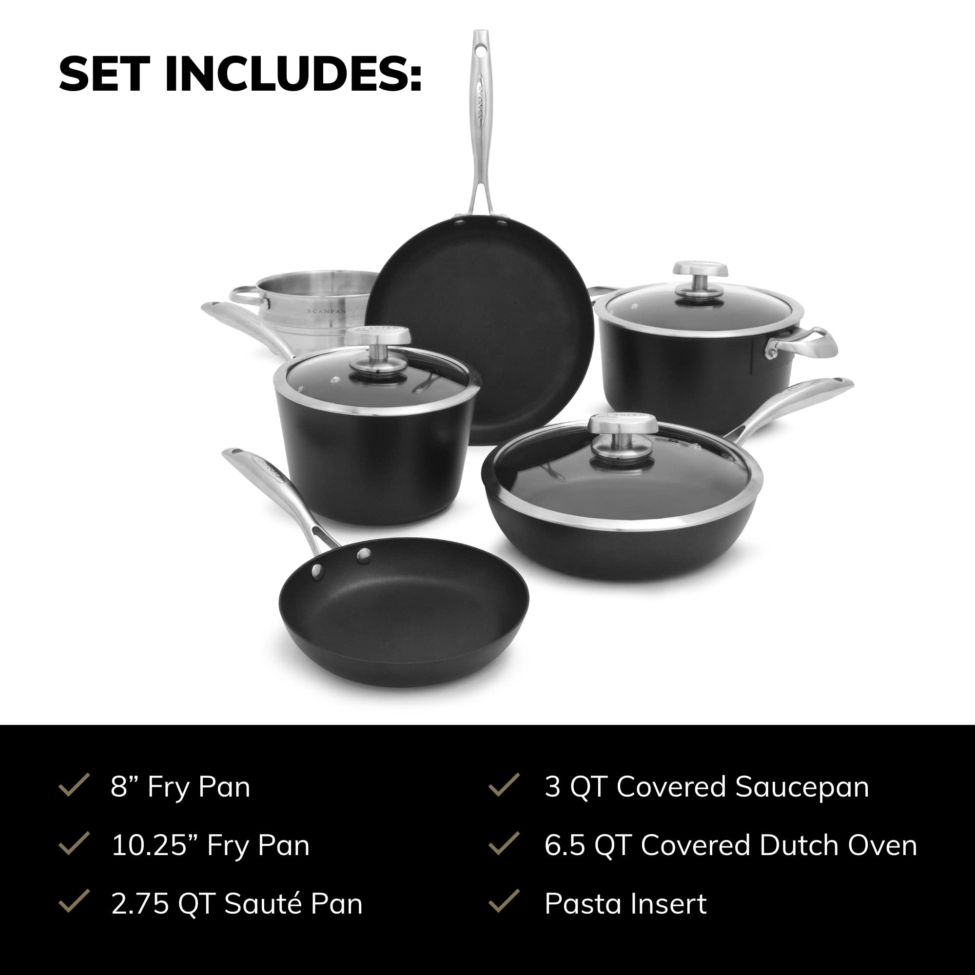 SCANPAN Pro IQ 9-Piece Cookware Set - Easy-to-Use Nonstick - Dishwasher, Metal Utensil & Oven Safe - Made by Hand in Denmark