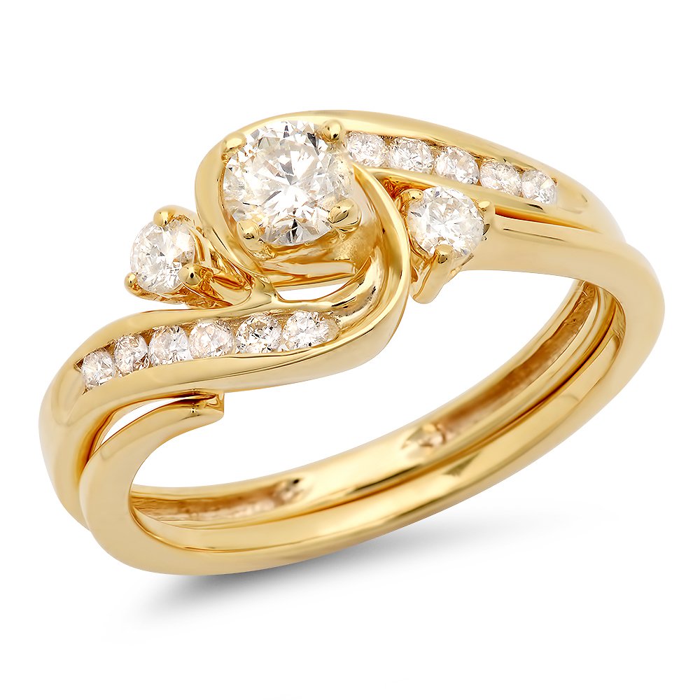 Dazzlingrock Collection 0.50 Carat (Cttw) 10K Diamond Women Swirl Engagement Ring Set 1/2 CT, Yellow Gold, Size 6