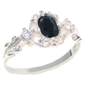 925 Sterling Silver Cubic Zirconia and Natural Sapphire Womens Trilogy Ring - Size 9.75