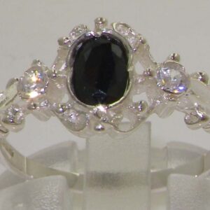 925 Sterling Silver Cubic Zirconia and Natural Sapphire Womens Trilogy Ring - Size 9.75