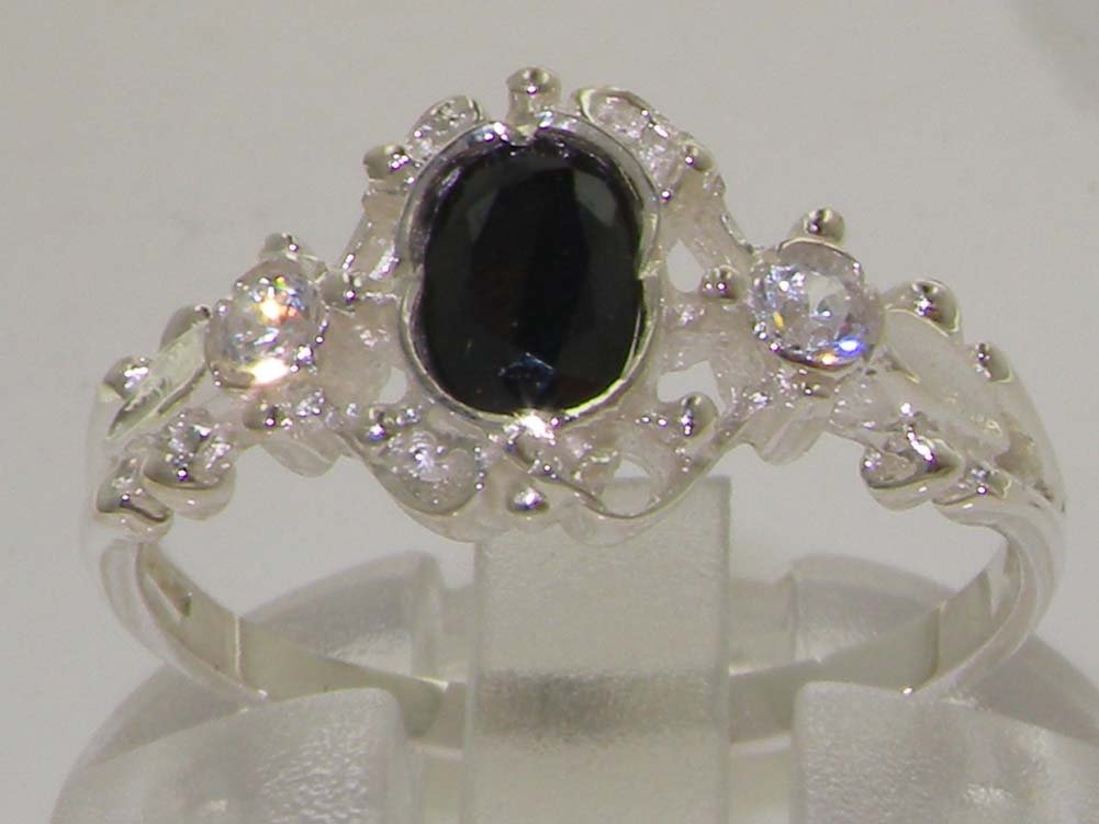 925 Sterling Silver Cubic Zirconia and Natural Sapphire Womens Trilogy Ring - Size 9.75