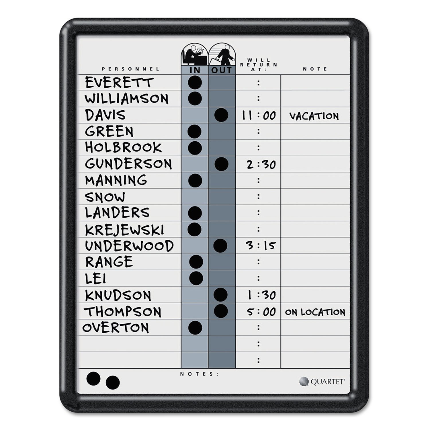 Quartet 750 Magnetic in/Out Board, 18 Name Cap, 11-Inch x14-Inch , White/Black