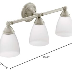 Moen YB2263BN Brantford 3-Light Dual-Mount Bath Bathroom Vanity Fixture with Frosted Glass, Brushed Nickel