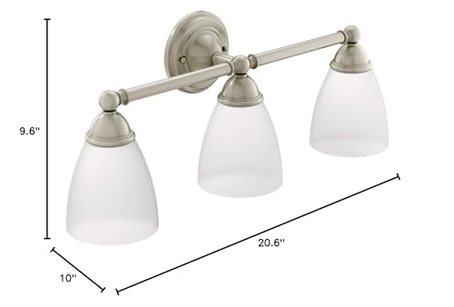 Moen YB2263BN Brantford 3-Light Dual-Mount Bath Bathroom Vanity Fixture with Frosted Glass, Brushed Nickel