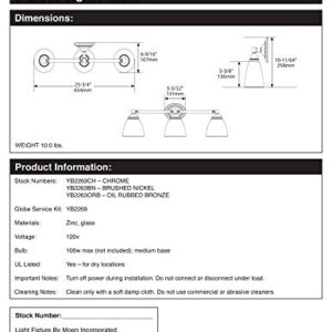 Moen YB2263BN Brantford 3-Light Dual-Mount Bath Bathroom Vanity Fixture with Frosted Glass, Brushed Nickel