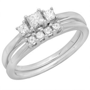 dazzlingrock collection 0.50 carat (cttw) 14k princess diamond women 3 stone engagement ring set 1/2 ct, white gold, size 9