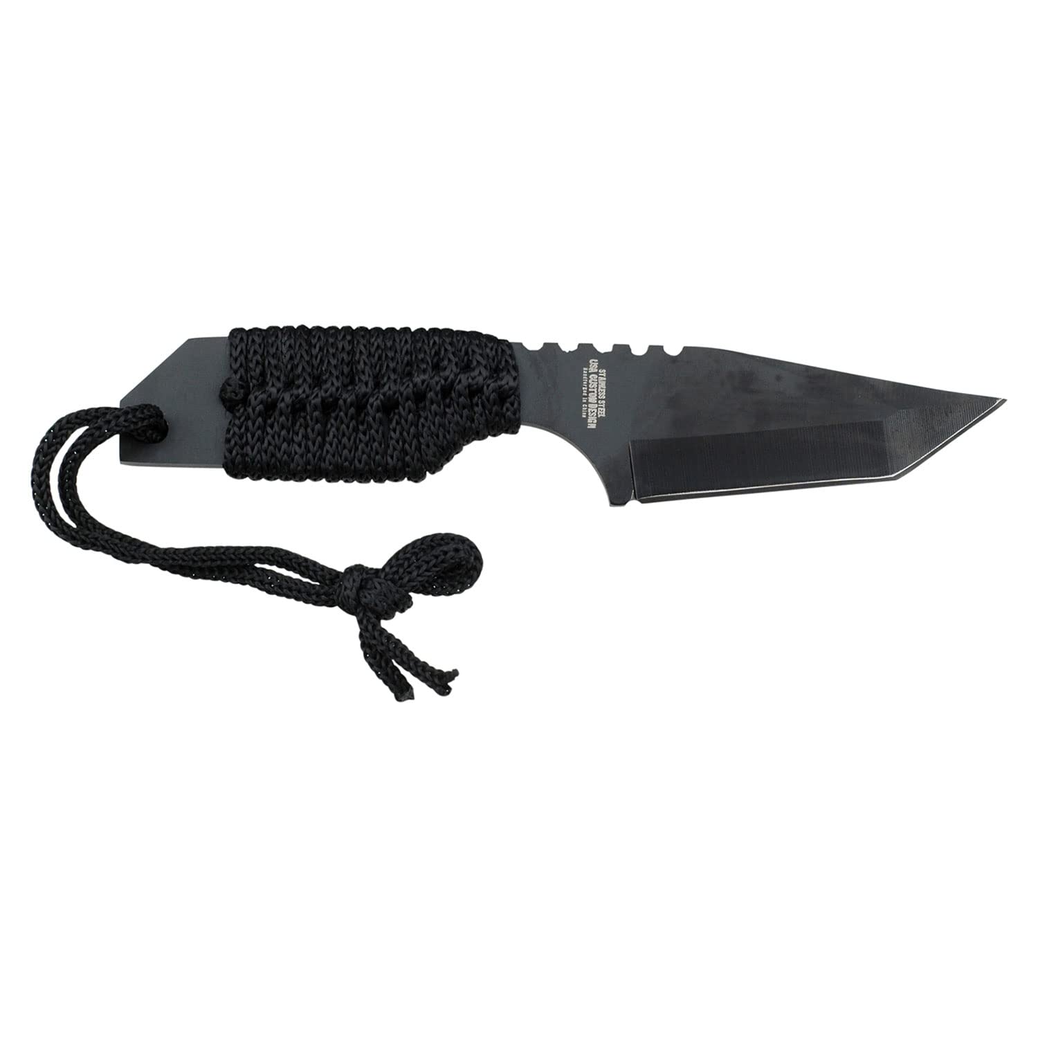 Survivor HK-106320B Fixed Blade Outdoor Knife, Black Tanto Blade, Black Cord-Wrapped Handle, 7-Inch Overall