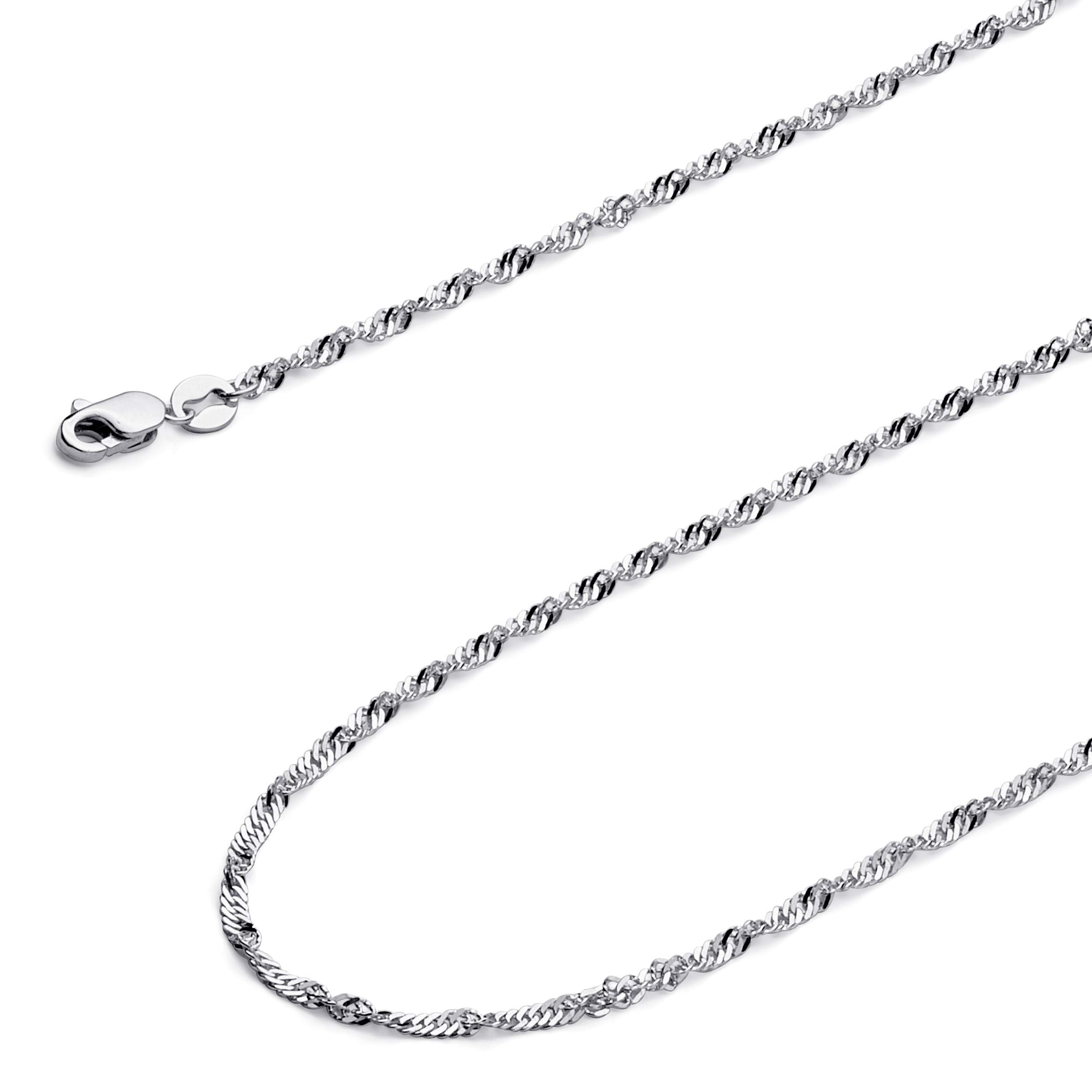 The World Jewelry Center 14k REAL White Gold Solid 1.5mm Singapore Chain Necklace with Lobster Claw Clasp - 18"