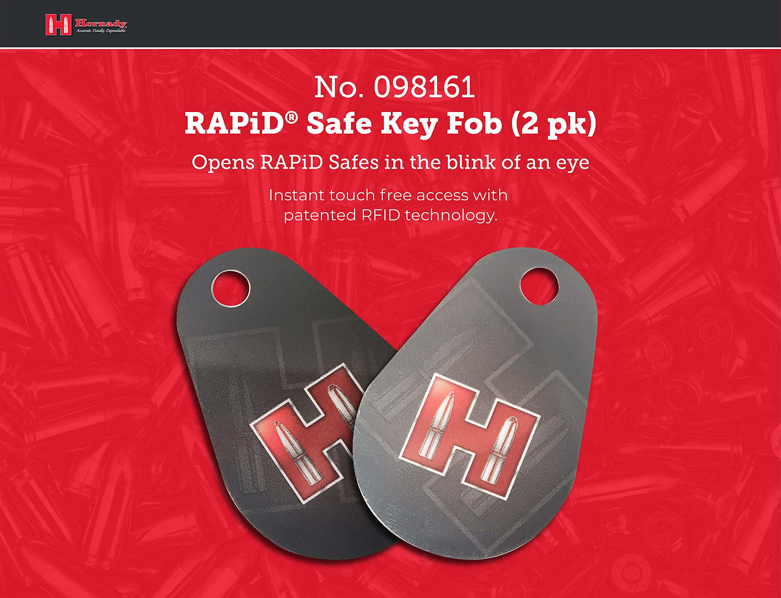 Hornady RAPiD Safe RFID Key Fob, 98161, 2 Pack - Provides Fast, Touch Free Entry to Hornady Rapid Safes in Emergencies - Durable Key Fob Keychain with Hornady Logo and RFID Chip for Instant Access