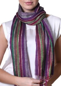 anika dali women’s jewel shimmer multicolor stripe scarf, metallic pashmina shawl (purple dazzle)