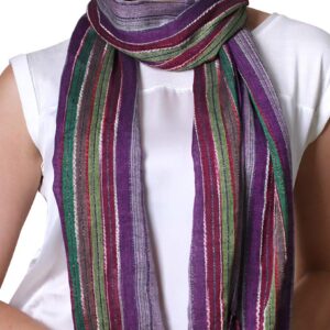 Anika Dali Women’s Jewel Shimmer Multicolor Stripe Scarf, Metallic Pashmina Shawl (Purple Dazzle)