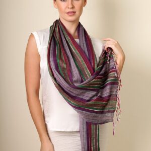 Anika Dali Women’s Jewel Shimmer Multicolor Stripe Scarf, Metallic Pashmina Shawl (Purple Dazzle)