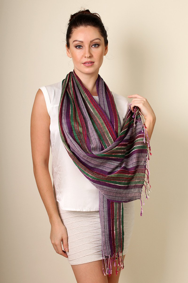 Anika Dali Women’s Jewel Shimmer Multicolor Stripe Scarf, Metallic Pashmina Shawl (Purple Dazzle)