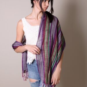 Anika Dali Women’s Jewel Shimmer Multicolor Stripe Scarf, Metallic Pashmina Shawl (Purple Dazzle)