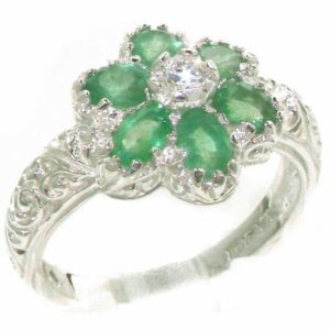 letsbuygold 925 sterling silver real genuine emerald & diamond womens cluster ring - size 11 (0.09 cttw, h-i color, i2-i3 clarity)