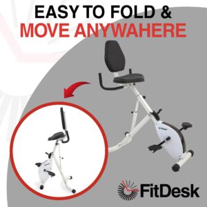 FitDesk Standing Desk Bike - Height Adjustable with 8 Level Resistance and Easy to Read Digital Performance Meter - Foldable - for Home and Office Use, White