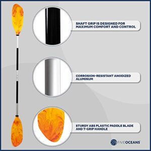 Five Oceans Kayak Paddles, 84" - 7ft Kayak Fishing Paddle, Detachable Heavy-Duty Aluminum Shaft, Reinforced Fiberglass Blades, 2-Piece Snap-Button, Lightweight Paddle Design for all Kayaks - FO2880